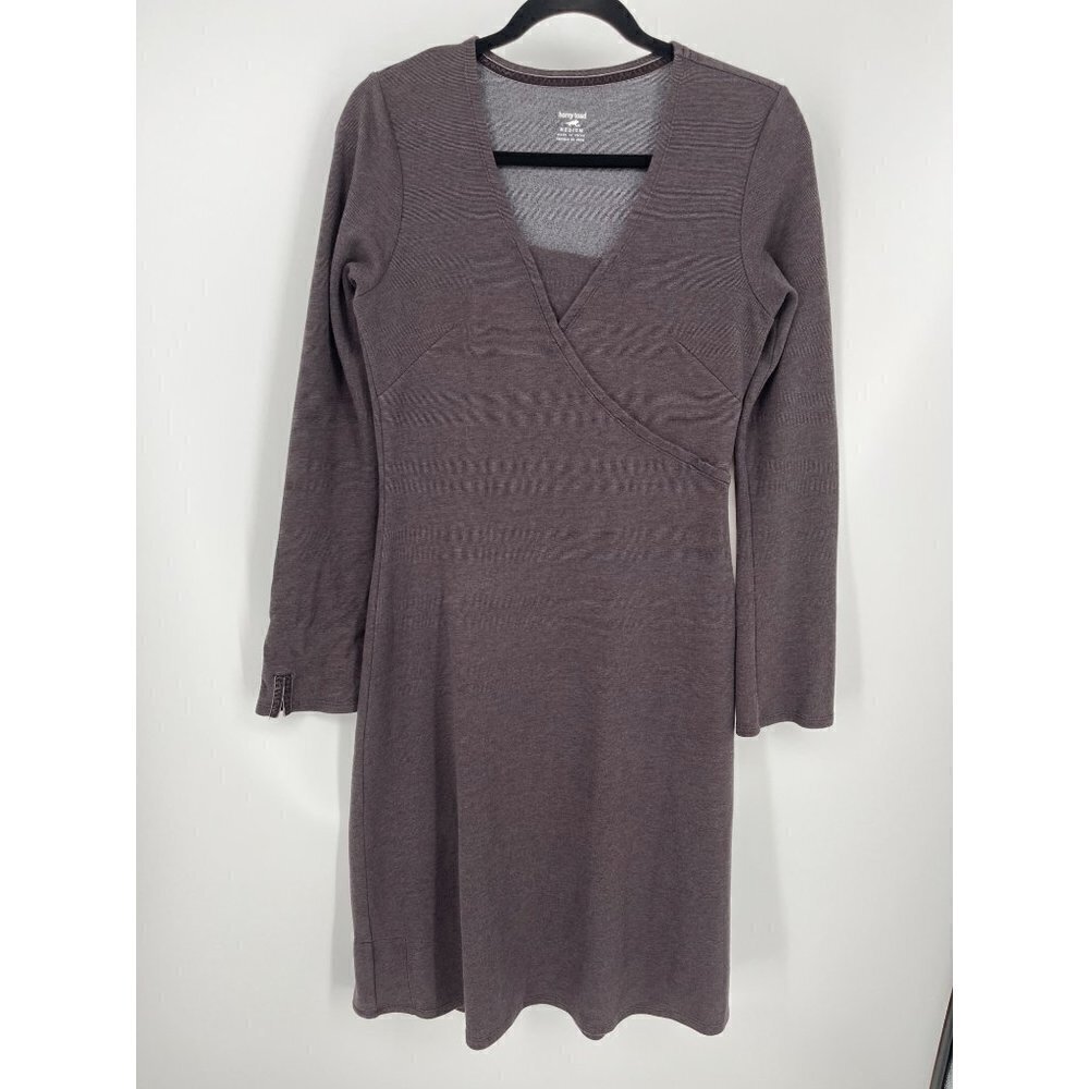 Horny Toad Womens Tomboy Wrap Knit Dress Size M Brown Pocket Long Sleeve Toad&Co